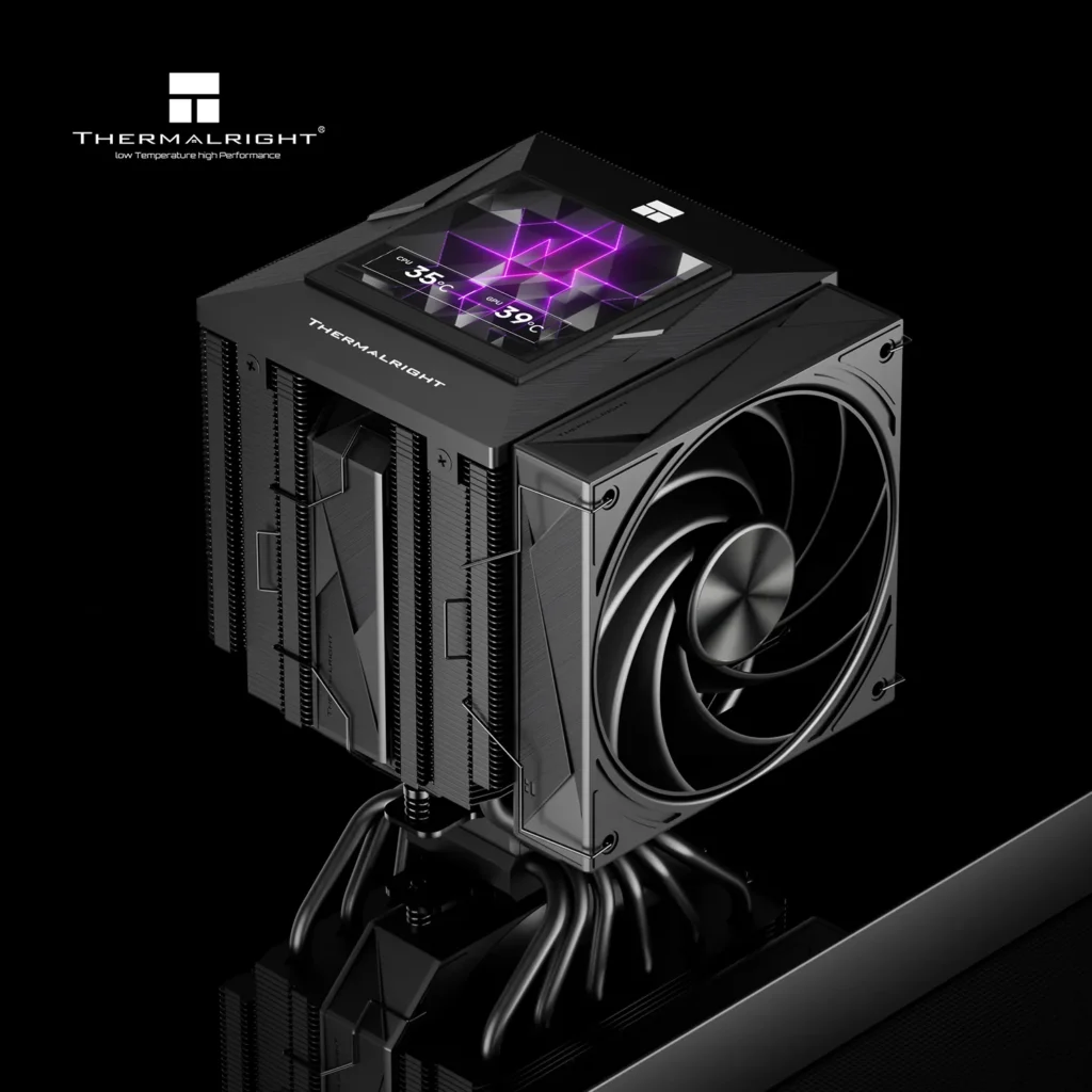 Thermalright Launches Royal Pretor 130 Vision With 3.95-Inch LCD Display 3 Thermalright Royal Pretor 130 Vision CPU air cooler featuring a dual-tower heatsink, large cooling fan, and integrated LCD display.