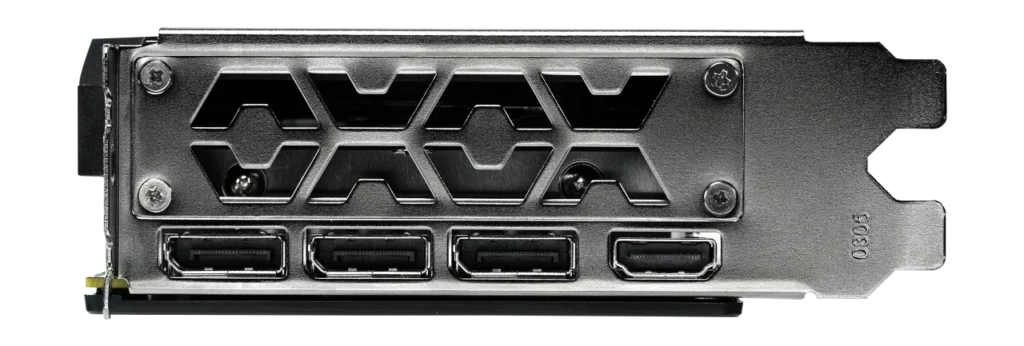 Gainward RTX 3060 Python II OC Debuts With 12GB GDDR6 3 Rear I/O panel of the Gainward GeForce RTX 3060 Python II OC featuring three DisplayPort outputs and one HDMI port.
