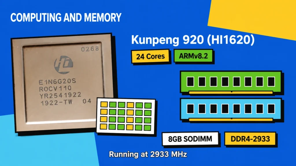 Huawei Kunpeng 920 ARM processor with memory configuration illustration.
