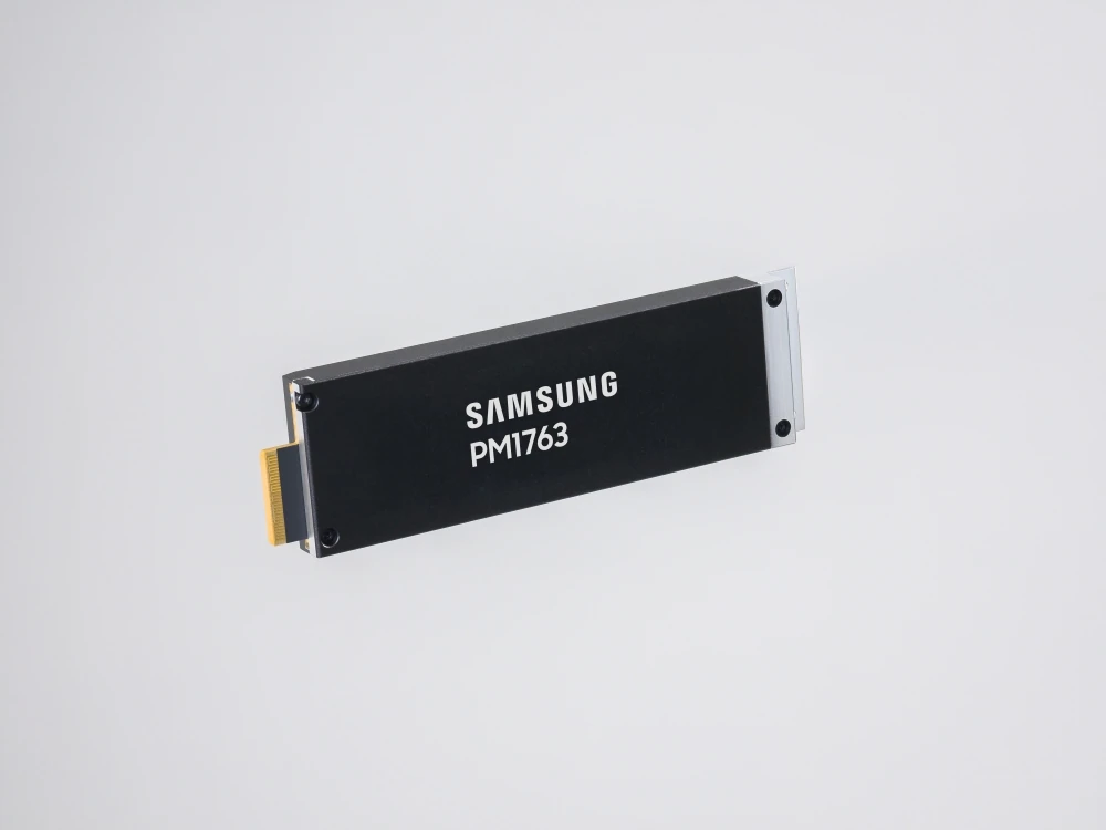 Angled view of the Samsung PM1763 enterprise SSD on a white background.