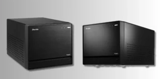 Shuttle Launches XPC SB860R8 Mini PC With Core Ultra 200 Series Front and angled views of the Shuttle XPC SB860R8 Mini PC highlighting its brushed black aluminum chassis and compact cube form factor.