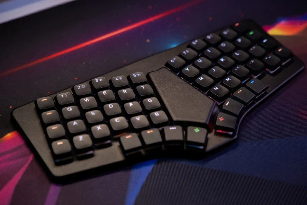 Dygma Releases Sonsei Travel-Friendly Ergonomic Mechanical Keyboard 6 Full view of the Dygma Sonsei wireless split ergonomic mechanical keyboard with RGB backlighting.