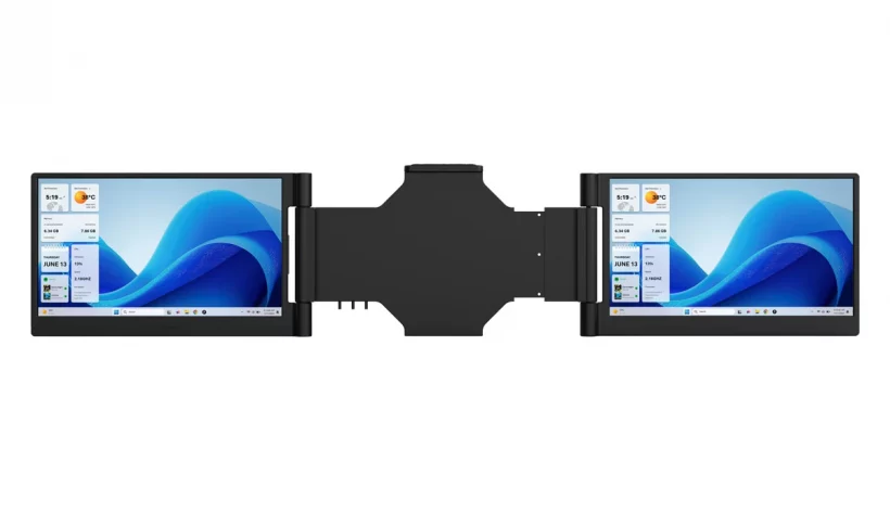 SourceNext DIGI+ Creates a Triple-Screen Laptop Setup 1 Foldable dual-screen attachment for laptops with two external displays.