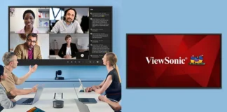 ViewSonic Launches CDEG3 OS-Free 4K Displays for Secure Meeting Rooms ViewSonic CDEG3 OS-Free 4K display used for video conferencing in a modern meeting room