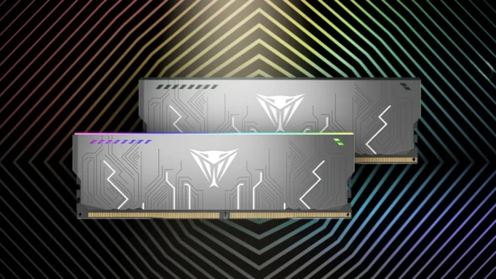 Patriot Viper Steel 5 Infinite DDR5 RGB memory modules with illuminated light bar.