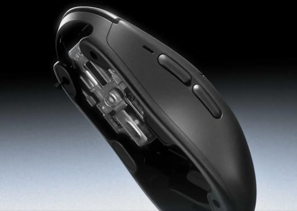 Wallhack M-001 Teased With Swappable Battery and Charging Dock 1 Close-up of the Wallhack M-001 gaming mouse highlighting its optical sensor module and internal mounting structure.