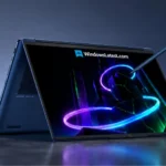 Lenovo Yoga 9n convertible laptop featuring NVIDIA RTX Spark branding and stylus support.